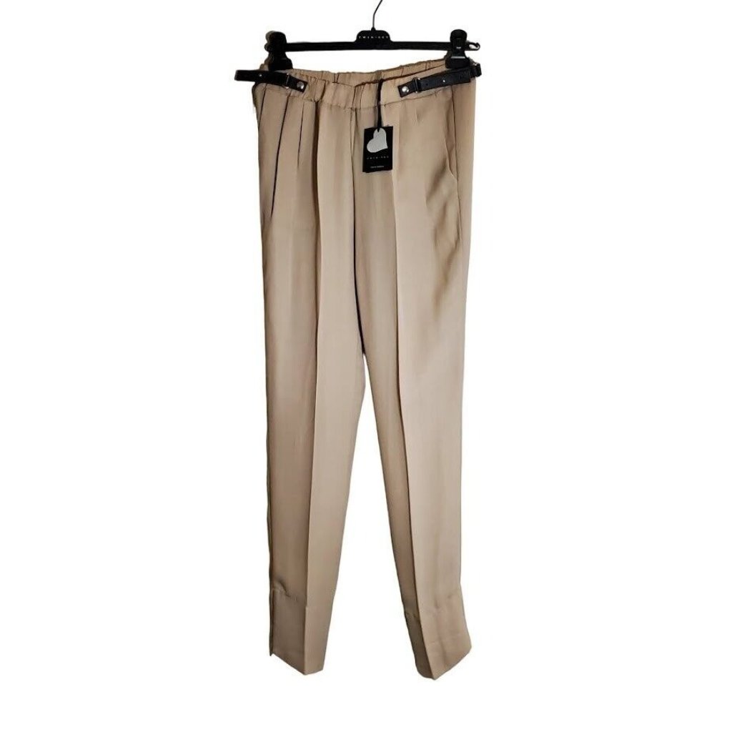 $350 Nwt Twinset Simona Barbieri Belted Pants Rayon Beige Tan Pleated Pockets Xs